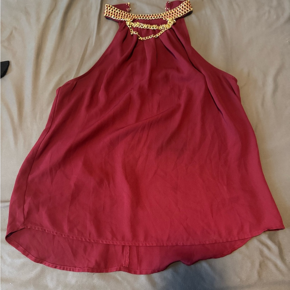 Charlotte Russe Burgundy Halter Top with Gold Chain